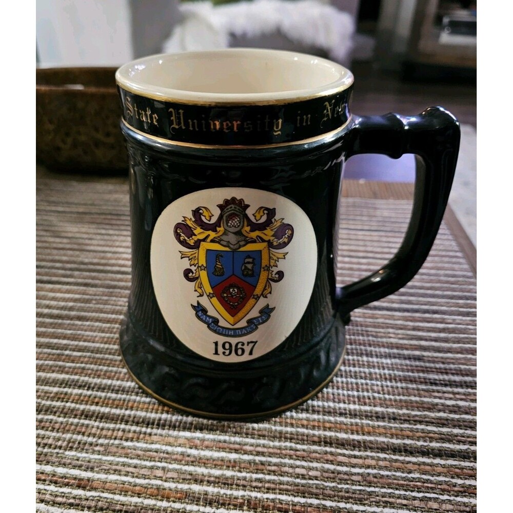 Edelstein LSU New Orleans 1967 Decorated Ceramic Beer Mug Stein Black Gold